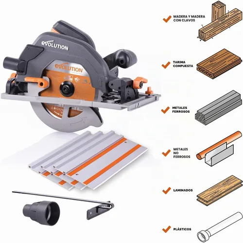 Vista 2 de Evolution Power Tools R185CCSX - Kit de sierra circular de pista multimaterial con pista de 40 pulgadas incluida, hoja TCT incluida, corta madera