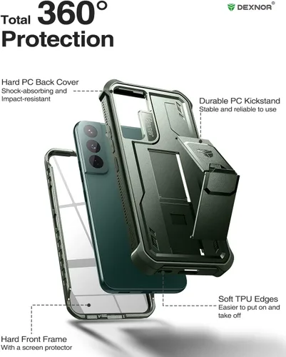 Vista 7 de Dexnor Funda para Samsung Galaxy S22 Plus, [Protector de Pantalla Integrado y Soporte] Protección de Grado Militar de Servicio Pesado a Prueba