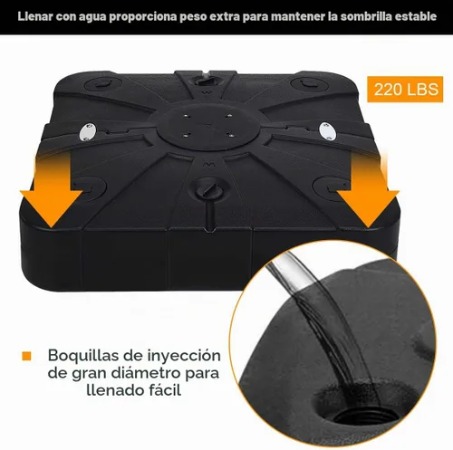 Vista 6 de Tangkula Base de sombrilla de patio con ruedas, peso relleno de arena húmeda de 260 libras, placa base cuadrada resistente para sombrilla con barra