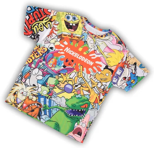 Vista 7 de Nickelodeon Camisa de dibujos animados de los años 90 para hombre, Rugrats Hey Arnold Ren & Stimpy Rocko's Modern Life Tie Dye Camiseta