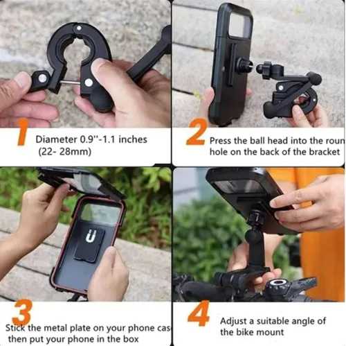 Vista 7 de Soporte impermeable giratorio 360° para teléfono de bicicleta y motocicleta, funda resistente a golpes, soporte para manillar, smartphones