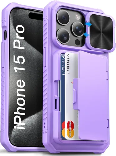 Vista 33 de Vihibii Funda para iPhone 13 Pro Max/iPhone 12 Pro Max con tarjetero (4 tarjetas) [bloqueo RFID] y cubierta de cámara deslizante, protección contra
