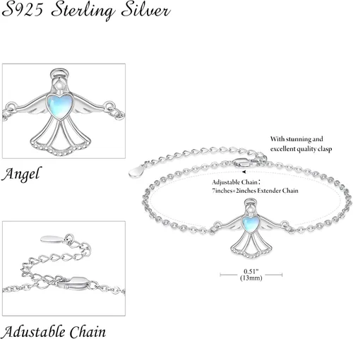 Vista 3 de Palpitate Angel Bracelet Guardian Angel Bracelets 925 Sterling Silver Angel Wing Jewelry Gift for Women Girls Adjustable