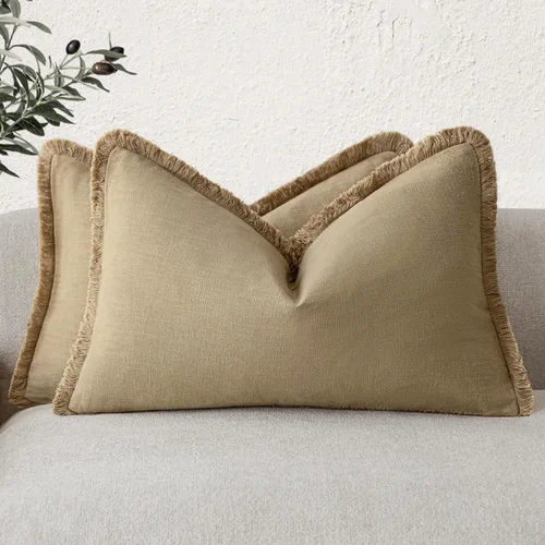 Vista 51 de Foindtower Fundas de almohada decorativas de lino con flecos de 16 x 16 Verde abundante