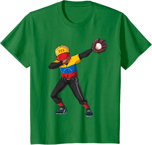 Vista 46 de Baseball Dabbing Venezuela Player Catcher Pitcher Hombres Niños Camiseta, Negro