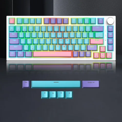 Vista 6 de Junta de teclado 75% montada con almohadillas absorbentes de sonido, teclado mecánico RGB compacto de 82 teclas para juegos, enchufe de intercambio