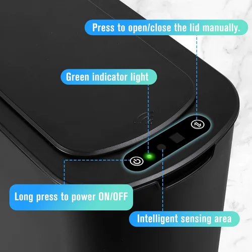 Vista 6 de Cesun Cubo de basura negro con sensor de movimiento automático para baño con tapa, cubo de basura sin contacto de 2.6 galones, cubo de basura