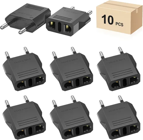 Vista 15 de Travel Adapter, 8 Pack of US/CA to European Plug Adapter Travel Power Plug Universal Power Jack Wall Plug Converter (Black)