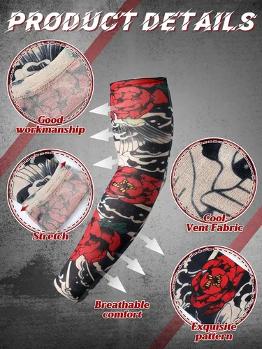 Vista 19 de Boao 20 piezas de mangas de brazo de enfriamiento para hombre, manga larga sin dedos, antideslizante, protección UV, mangas temporales para tatuajes