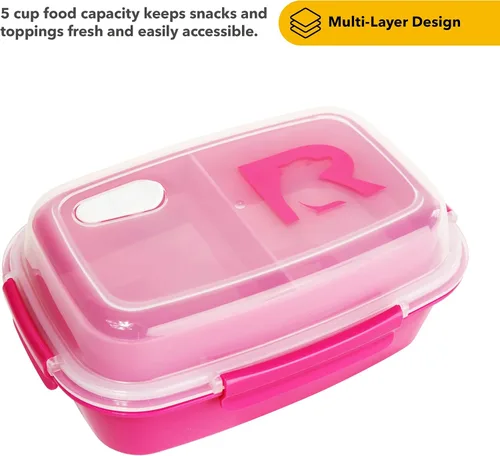 Vista 3 de RTIC Recipientes de almuerzo de 5 compartimentos, contenedor de comida caliente con tapa para adultos, caja de almuerzo dividida apta