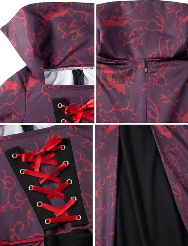 Vista 6 de Vampire Costume for Girls, Gothic Victorian Vampiress Dress Set