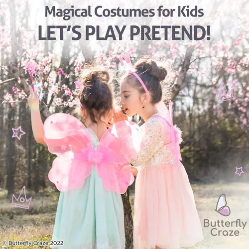 Vista 6 de Butterfly Craze Alas de hadas para niñas con varitas y diademas – Paquete de 6, disfraces y disfraz para niños de 3 años en adelante, estos