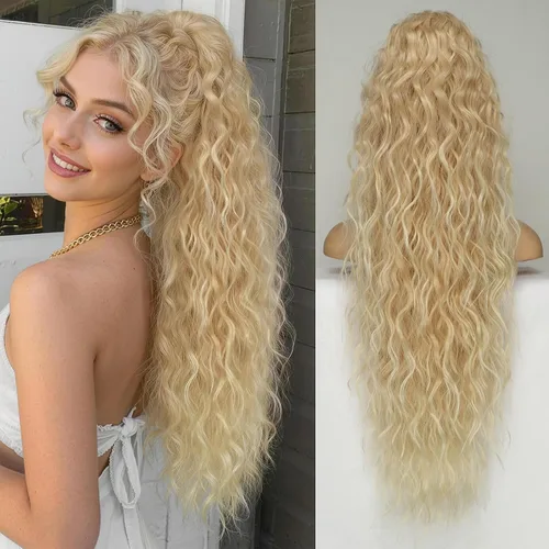 Vista 14 de KooKaStyle Extensión de cola de caballo con cordón de 26 pulgadas (66 cm) para mujeres, extensiones de cabello sintético rizado largo para uso