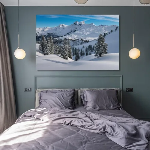 Vista 8 de Árbol, montaña, invierno, bosque, nieve, entorno natural, paisaje, pintura, decoración nórdica, sala de estar, decoración del hogar, 24 x 36