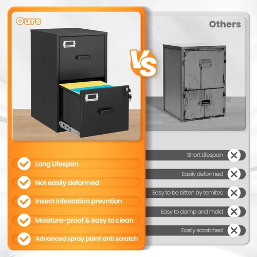 Vista 6 de Archivador de 2 cajones con cerradura, archivadores metálicos para oficina en casa, gabinete pequeño vertical negro para oficina en casa, archivador