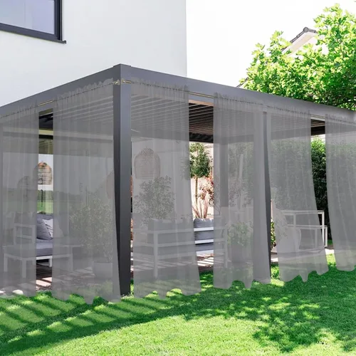 Vista 39 de SpaceDresser - Cortinas transparentes impermeables para exterior para patio - 2 paneles con bolsillo para barra, cortinas de gasa transparentes