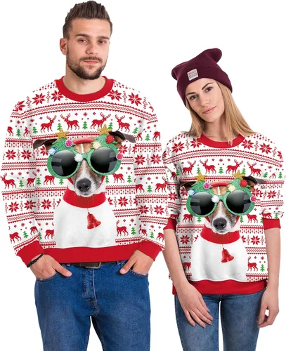 Vista 13 de Sudaderas de Navidad unisex con estampado 3D y cuello redondo, manga larga, suelta, suéter de Navidad