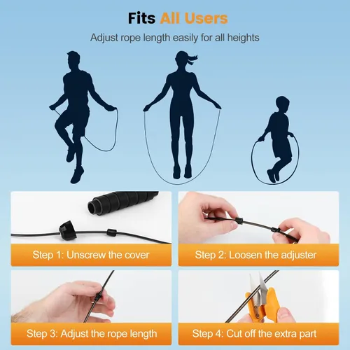 Vista 7 de Jump Rope,Tangle-Free Rapid Speed Jump Rope with Ball Bearings for Men,Women and Kids,Adjustable Steel Skipping Rope with Ergonomic Foam Handles,A
