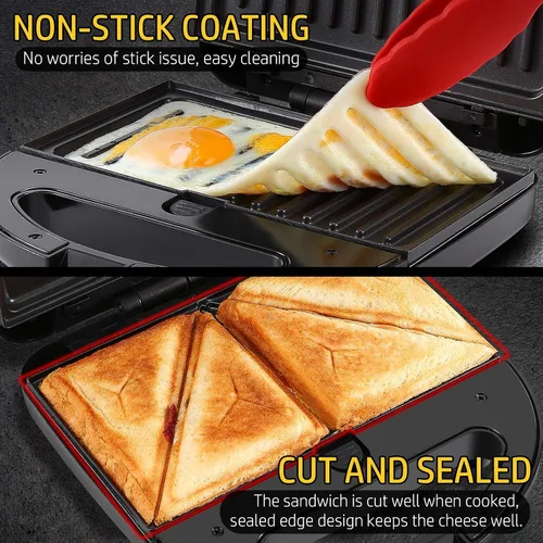 Vista 4 de OSTBA Máquina de gofres 3 en 1 con platos extraíbles, sandwichera