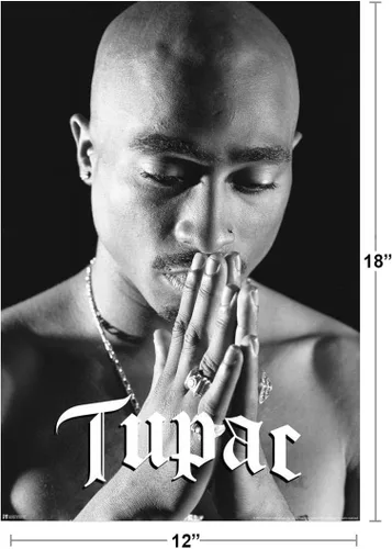 Vista 3 de Póster de Tupac Orando - Arte de pared de 2Pac del hip hop de los 90 con rapero de 12x18