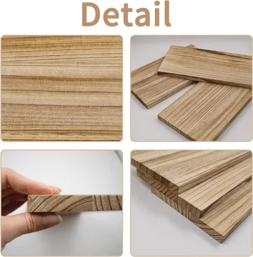 Vista 6 de Paquete de 3 tableros rectangulares de madera carbonizada de Paulownia de doble cara sin terminar para estantes de pared, manualidades, decoración