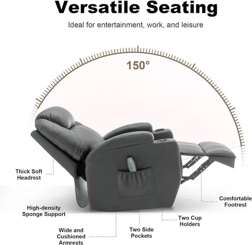 Vista 5 de Lazy Boy - Silla reclinable giratoria de 360° para adultos, mecedora con masaje y calor, mecedora manual con control remoto y soporte para tazas