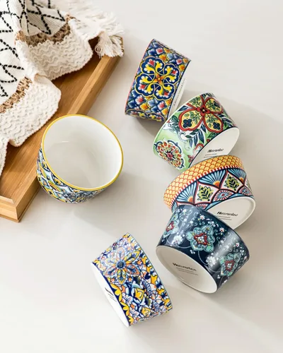 Vista 3 de 6 oz Ceramic Ramekins Set of 6, Boho Baking Cups & Dessert Dishes