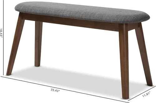 Vista 3 de Baxton Studio Easton - Banco de madera tapizado de tela gris oscuro moderno de mediados de siglo