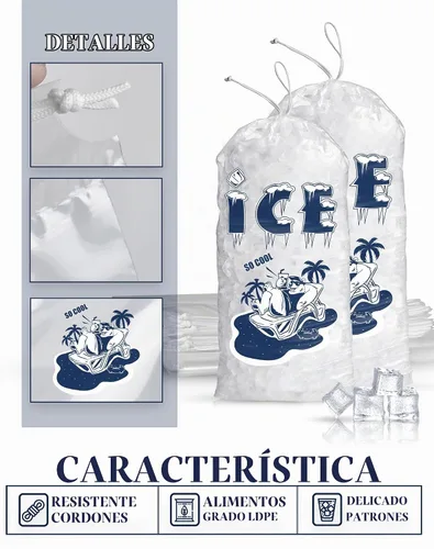 Vista 3 de FireKylin Paquete de 50 bolsas de hielo de 5 libras, bolsas de hielo resistentes con cordón (2 mils de grosor) Reusable Ice Cube Storage Bags