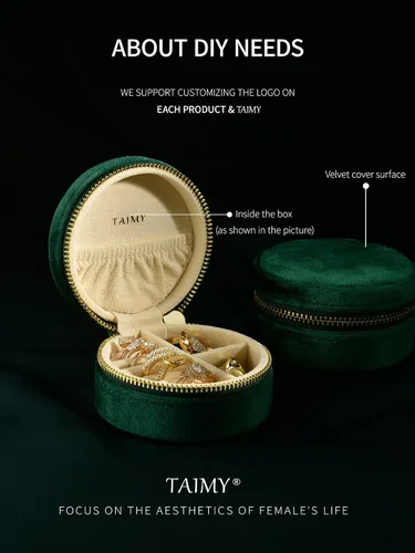 Vista 2 de TAIMY Joyero de viaje de terciopelo, estuche redondo y pequeño de joyería de viaje para mujeres y niñas, mini cajas organizadoras de viaje