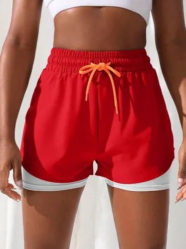 Vista 2 de YOAKUKA Pantalones cortos de entrenamiento 2 en 1 para mujer, para gimnasio, yoga, correr, ciclismo, tenis, faldas de verano