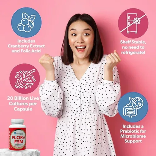 Vista 6 de Belle+Bella Probiology Flora Fem - Probióticos diarios para mujeres - Prebiótico de acción 4X + probiótico + arándano + ácido fólico para la salud