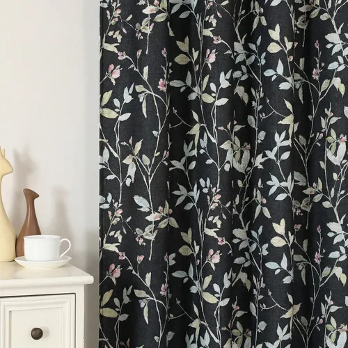 Vista 8 de Chyhomenyc Cortinas de mezcla de lino de 63 pulgadas de largo, 2 paneles de cortina con estampado floral filtrante de luz para sala de estar