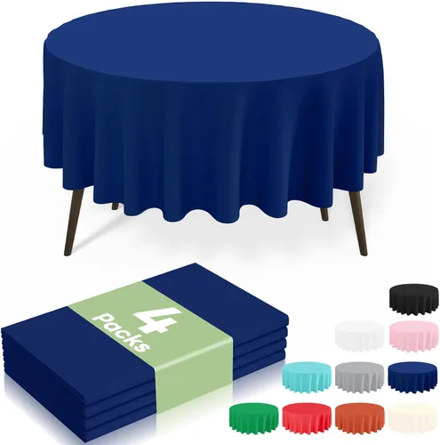Vista 64 de misaya Paquete de 4 manteles desechables de plástico, mantel redondo impermeable de 84 pulgadas, a prueba de fugas y resistentes manteles Azul