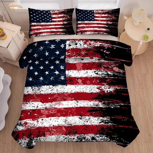 Vista 66 de kxry Juego de edredón de 250 años de Estados Unidos, tamaño individual, ropa de cama vintage de estatua de la libertad y bandera estadounidense