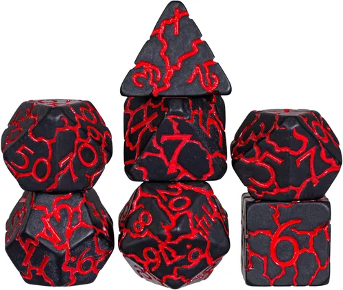 Vista 27 de Juego de dados de resina para DND, juego de 7 dados poliédricos negros D&D rellenos con papel de colores brillantes para juegos de rol