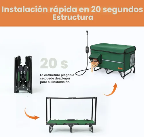 Vista 4 de Casa plegable extragrande para gatos, con marco de metal, aislada, impermeable, refugio para gatos callejeros con puerta de escape, refugio cálido