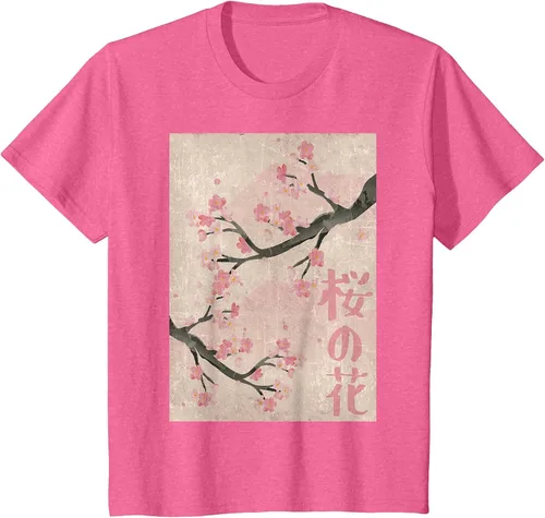 Vista 99 de Cherry Blossom Japanese Vintage Woodblock Japan Pink Sakura T-Shirt Asphalt Grey