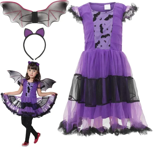 Vista 2 de EOZY Disfraz de murciélago de princesa para niñas con diadema y alas para Halloween