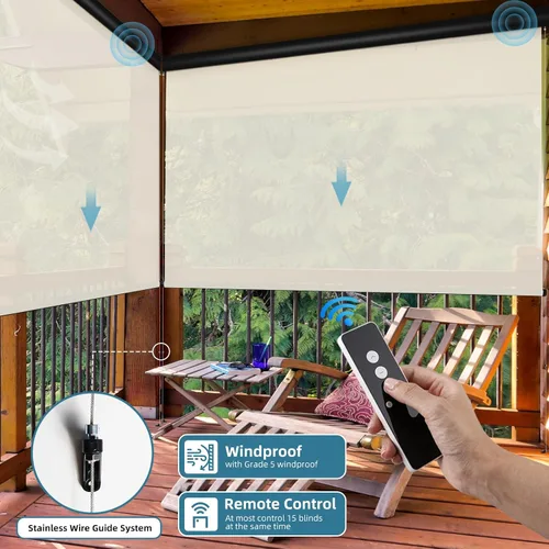 Vista 3 de SmartWings Persianas motorizadas para exteriores para patio, compatibles con materia, Homekit, Z-Wave, Alexa, Google, persianas enrollables