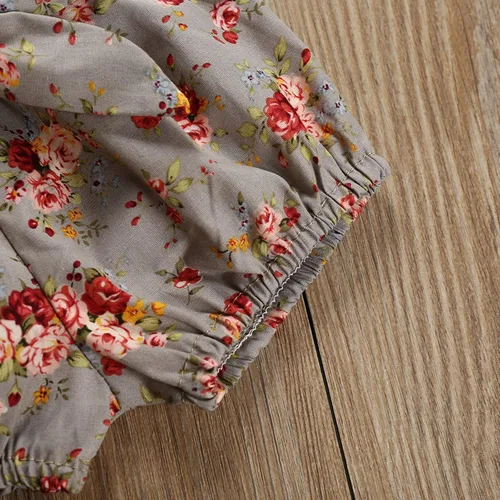 Vista 6 de Chyrbaby Ropa para bebé niña recién nacida, traje con volantes, traje acanalado, pantalones florales con diadema..