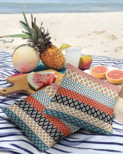 Vista 3 de Fundas de almohada impermeables para exteriores, fundas de almohada lumbares, estilo bohemio, diseño de rayas, tribal, estilo bohemio, fundas