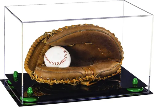 Vista 187 de Better Display Cases Vitrina de guantes de béisbol de acrílico transparente con elevadores negros (A011/V16)