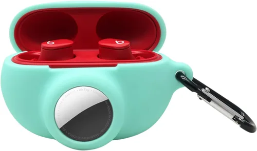 Vista 17 de Funda protectora de silicona compatible con Beats Studio Buds Airtag con soporte para Airtag, encuentra tu funda para auriculares, verde aguacate