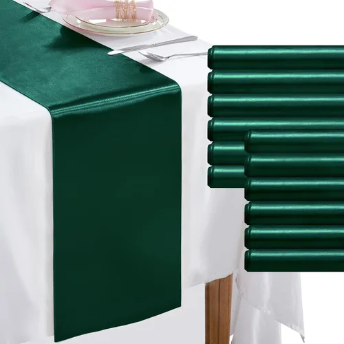 Vista 22 de Paquete de 2 caminos de mesa negros de 12 x 108 pulgadas, camino de mesa rectangular de seda satinada suave para bodas, banquetes, decoración
