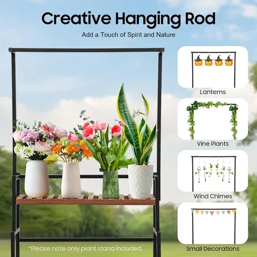 Vista 5 de Soporte para plantas colgantes de 3 niveles, estantes de exhibición de macetas de metal, soporte para flores, estante de exhibición abierto