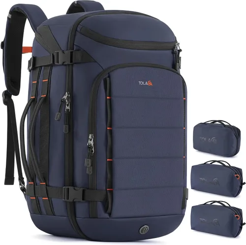 Vista 10 de Tolaccea Mochila de Viaje Carry On 40L, Mochila para Laptop con 3 Cubos de Embalaje, Bolsa de Lona Aprobada para Vuelos para Hombres y Mujeres, Negro