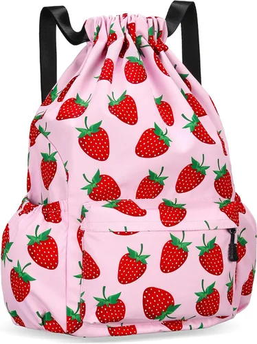 Vista 10 de Mochila con cordón para mujer, bolsa de gimnasio con cordón, resistente al agua, pequeña bolsa de cincha