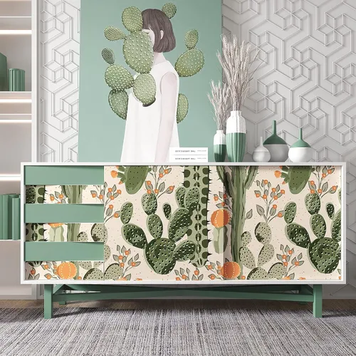 Vista 5 de VEELIKE Papel tapiz de cactus del desierto para despegar y pegar de 17.7 x 354 pulgadas, cactus verde, suculentas, flores, prepegado, extraíble