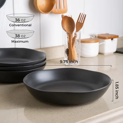 Vista 2 de AmorArc 9.75'' de cerámica cuencos grandes para pasta, juego de 4 cuencos planos de gres de 38 onzas para servir, cuencos aptos para horno